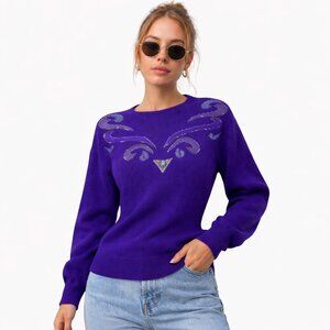 Vintage Cedars Women’s Lambswool Embroidered Sweater Sz L Long Sleeve Purple